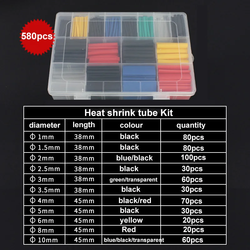 Shrink Sleeve Pvc - 580pcs/Set Waterproof Shrinkage 2:1 Heat Shrink