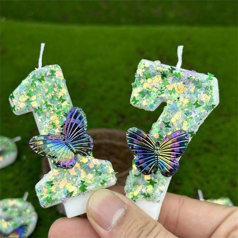 Supplies Of Candle - 1Pc Green Sequins Number 0-9 Butterfly
